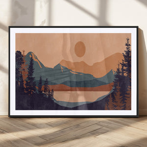 Modern Boho Sunset Canvas Print, Mountain Landscape Triptych