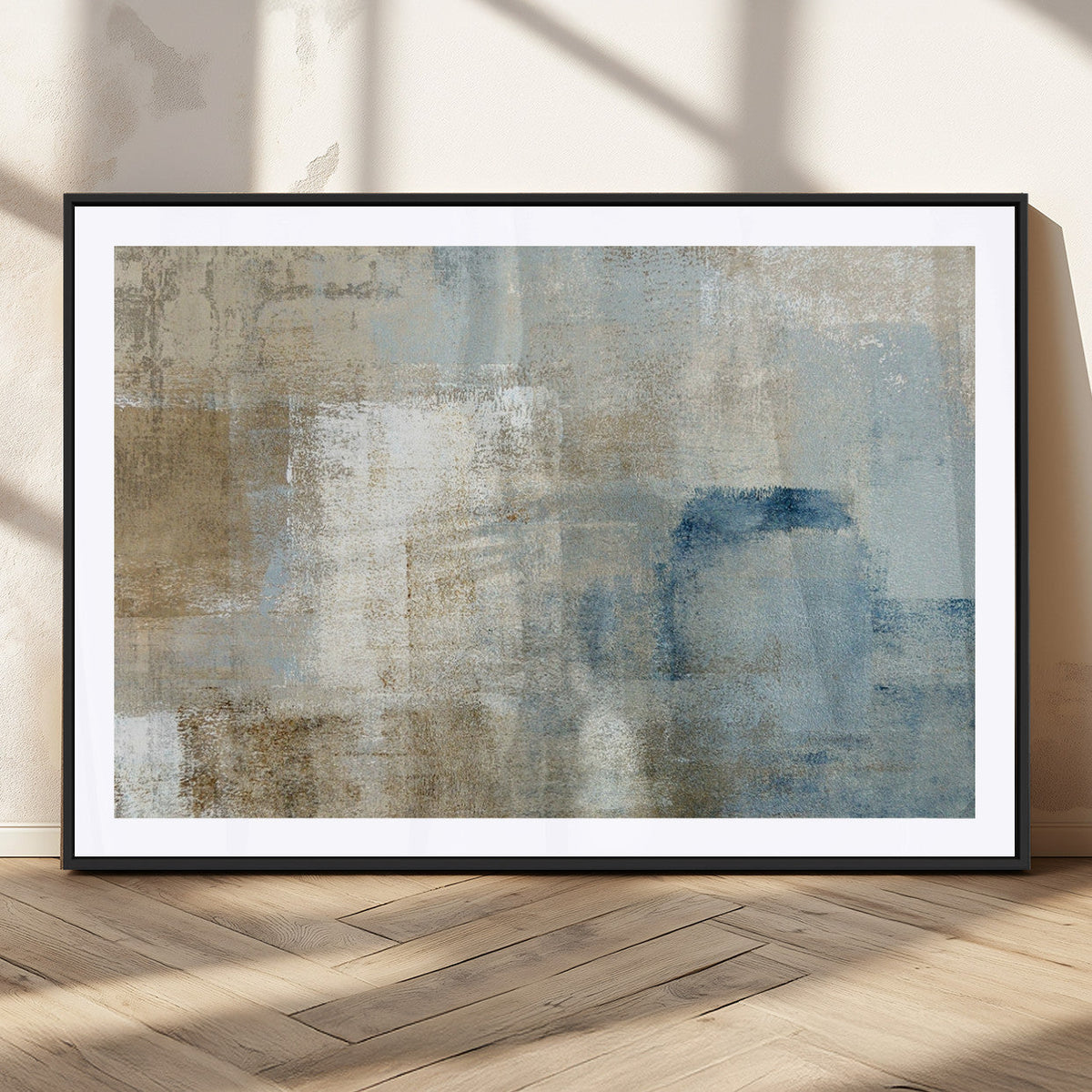 Abstract Blue and Beige Wall Art, Modern Minimalist Canvas
