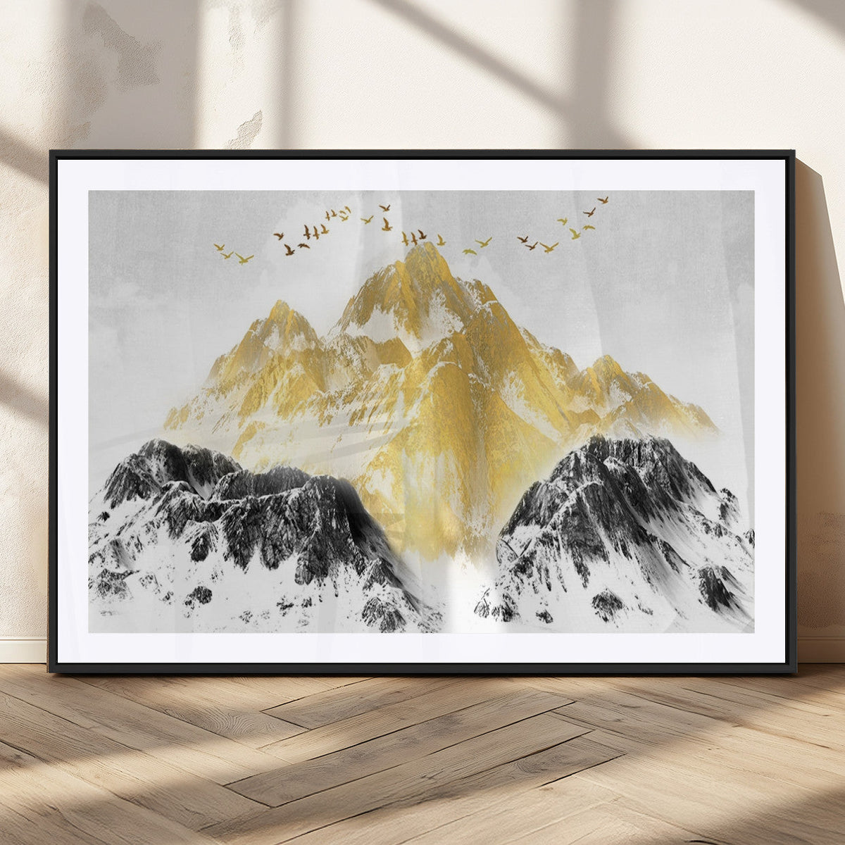 Golden Mountain Triptych Wall Art Canvas Print, Modern