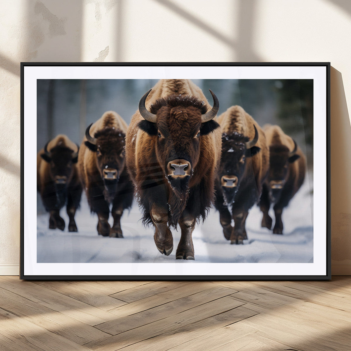Buffalo Wall Art Canvas Print, American Bison Herd Wall Art