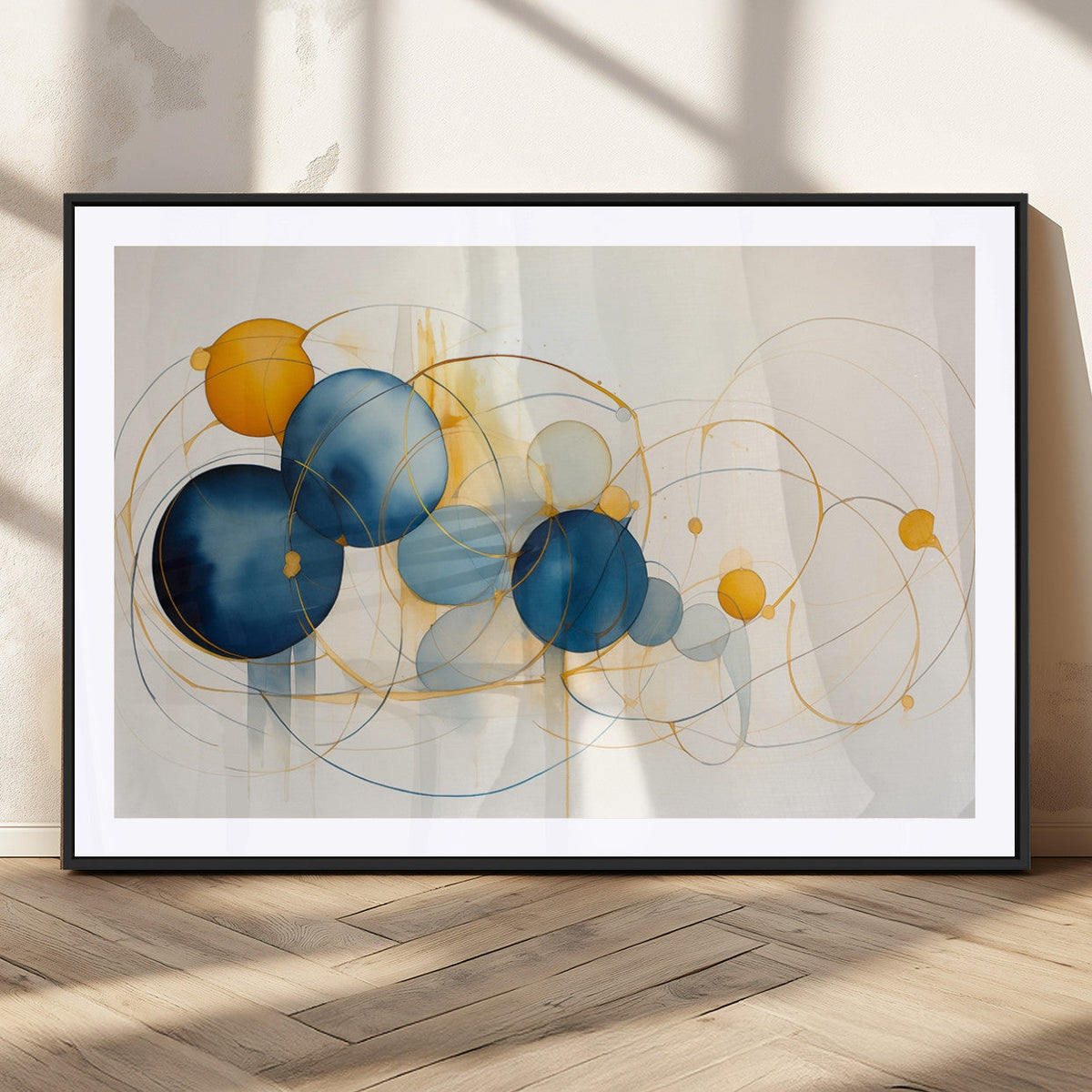 Geometric Blue Orange Abstract Wall Art Canvas, Geometric