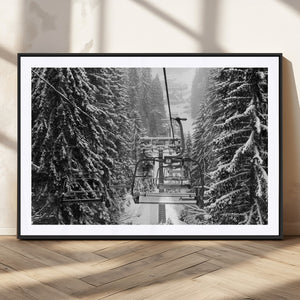 Winter Ski Lift Black and White Canvas Wall Art – Alpine