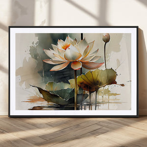 Lotus Flower Watercolor Canvas Print – A Symbol of Serenity