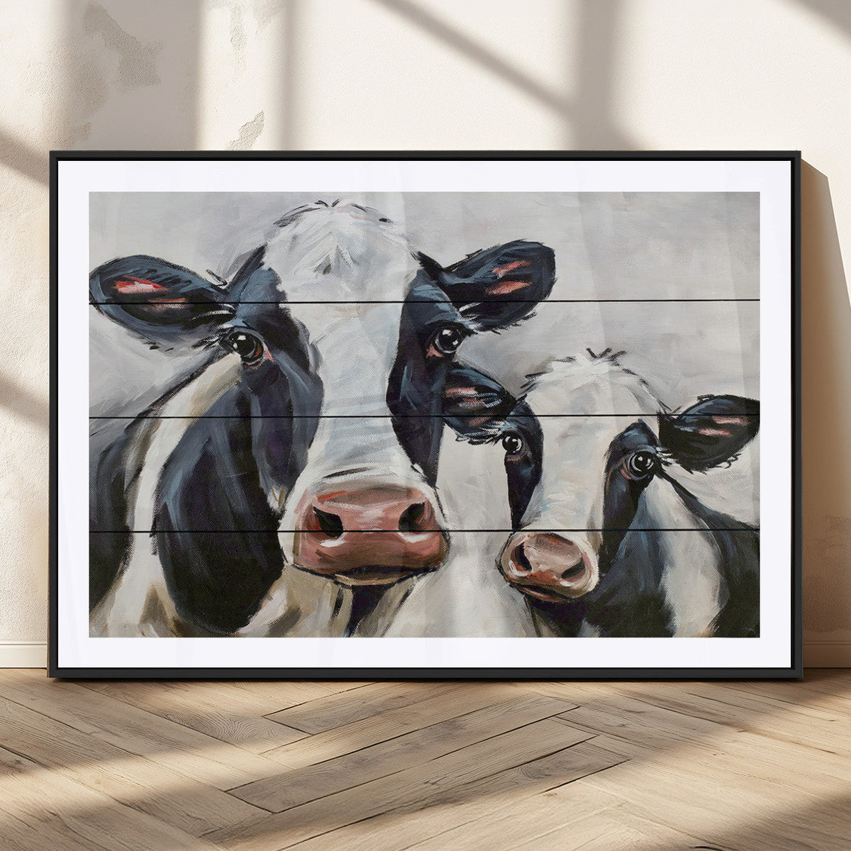 Vintage Baby and Mom Cattle Wall Art Canvas Print