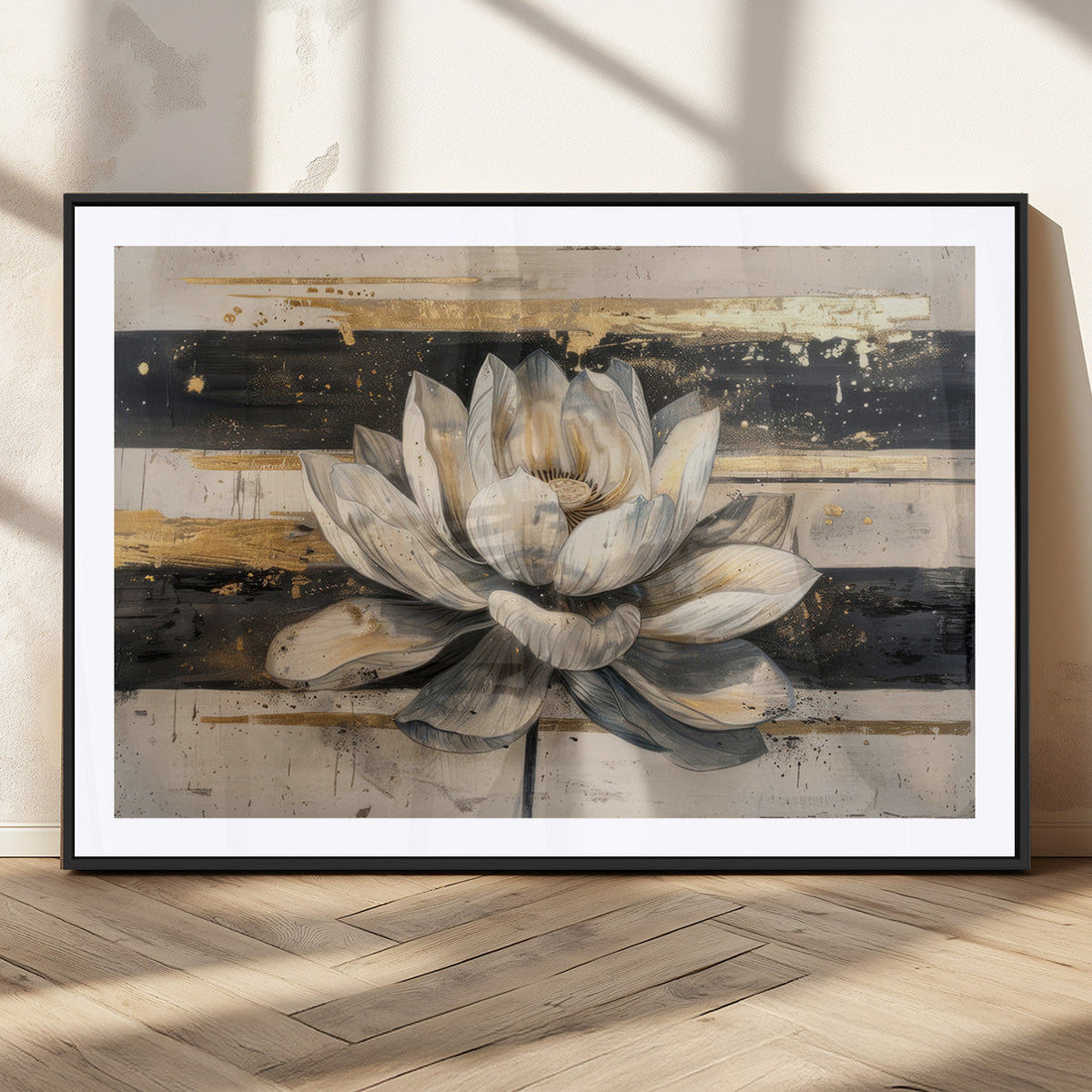 Lotus Flower Wall Art – Framed Abstract Floral Canvas