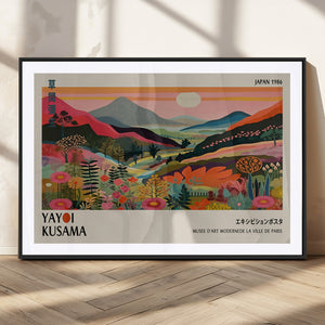 Yayoi Kusama Landscape Canvas Print, Vibrant Floral Mountain