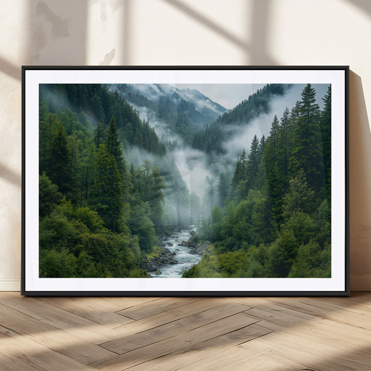 Mountain Forest River Canvas Wall Art Print - Serene Nature