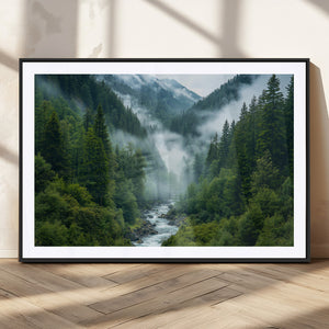 Mountain Forest River Canvas Wall Art Print - Serene Nature