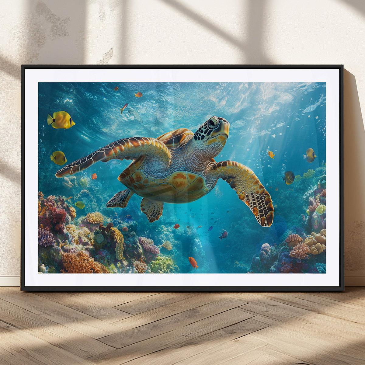 Sea Turtle Underwater Canvas Wall Art Print - Vibrant Ocean
