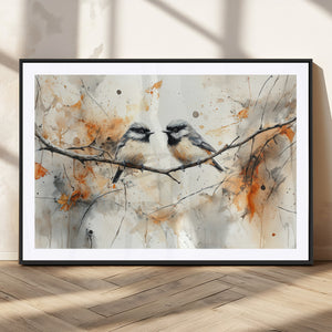 Abstract Watercolor Chickadee Bird Canvas Wall Art Print -