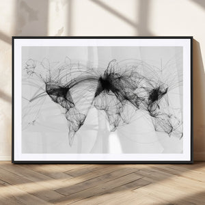 Abstract World Map Wall Art – Framed Geometric Line Canvas