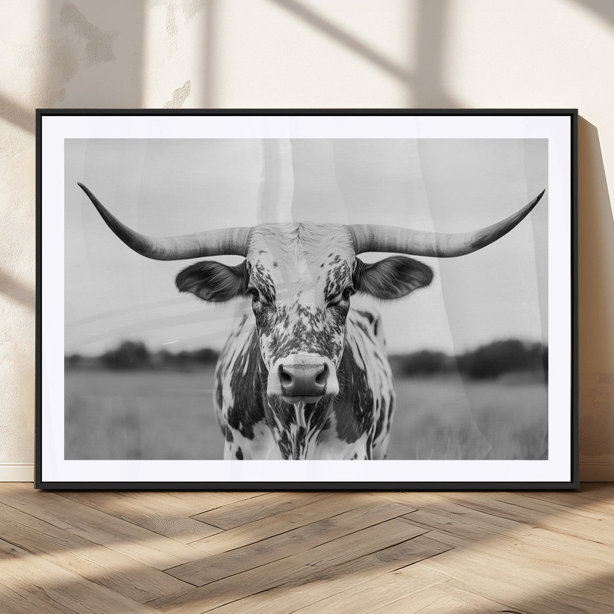 Highland Cow Wall Art Canvas Print – Black and White Western