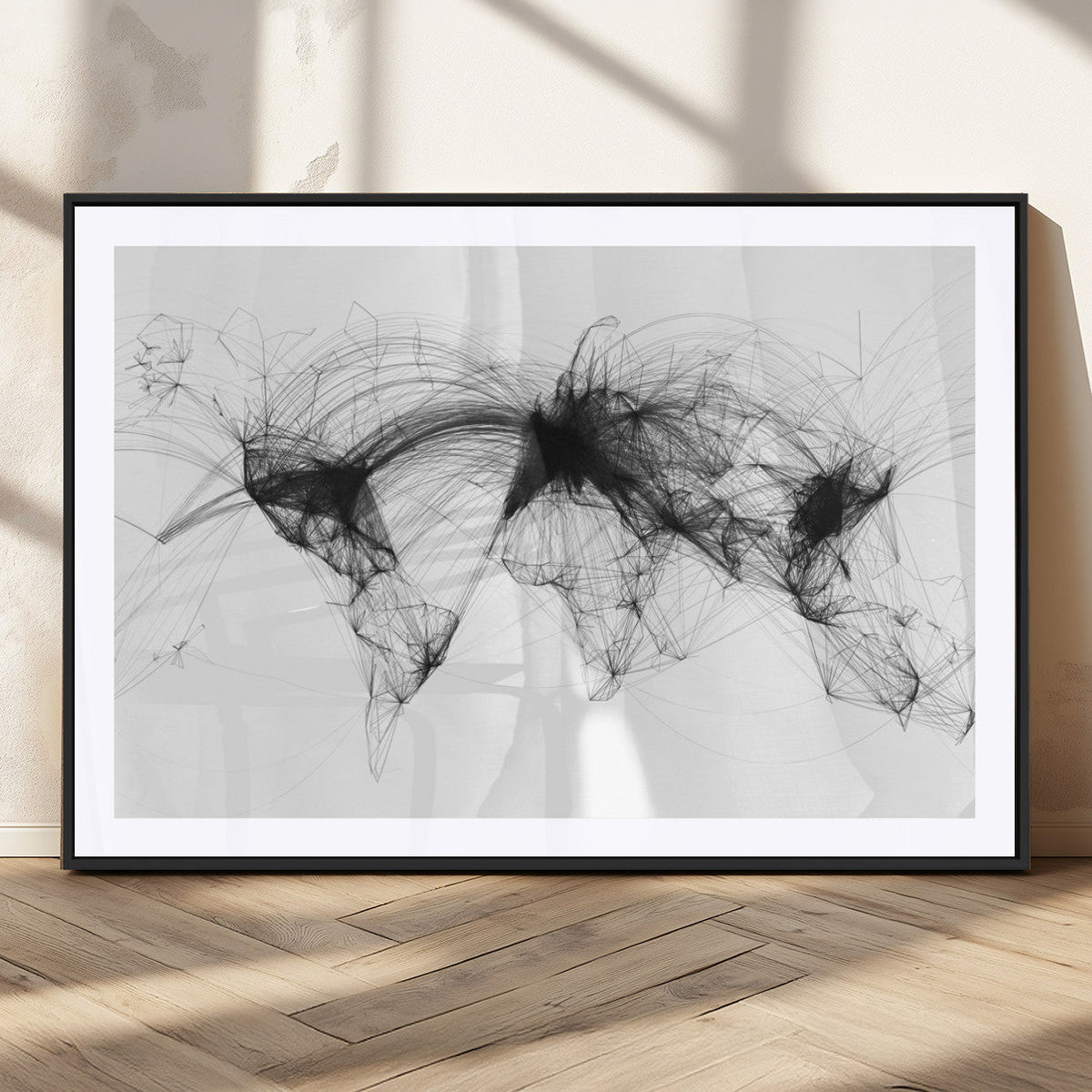 Flight Routes Air Traffic Map Canvas Wall Art - Framed -