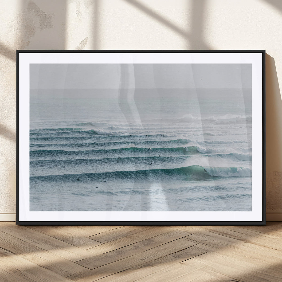 Ocean Waves Wall Art Canvas Print – Framed Surfer Lineup