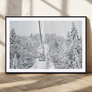 Snowy Ski Lift Wall Art – Framed Winter Mountain Canvas