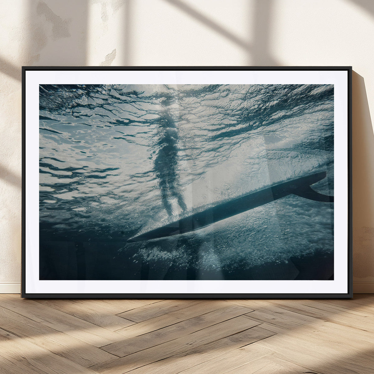 Underwater Surf Wall Art – Framed Ocean Wave Canvas Artwork,