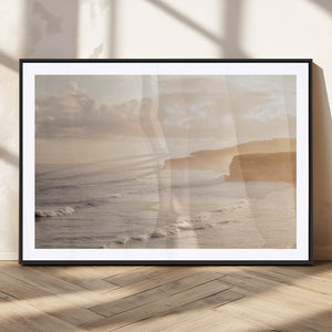 Misty Coastal Wall Art Canvas Print – Framed Golden Sunset