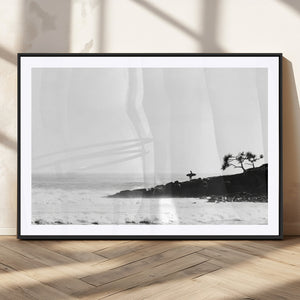 Surfer Cliffs Wall Art Canvas Print – Framed Black White