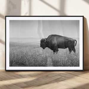 Bison Wall Art Canvas Print – Framed Rustic Wildlife Scene