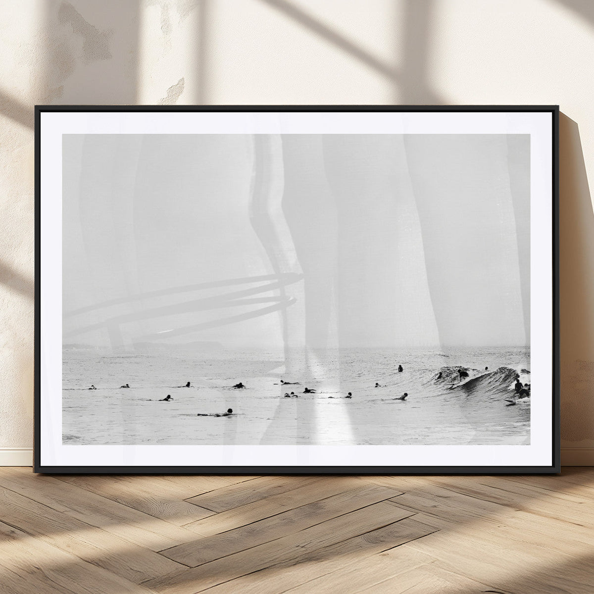 Monochrome Swimming Wall Art Canvas Print – Framed Ocean