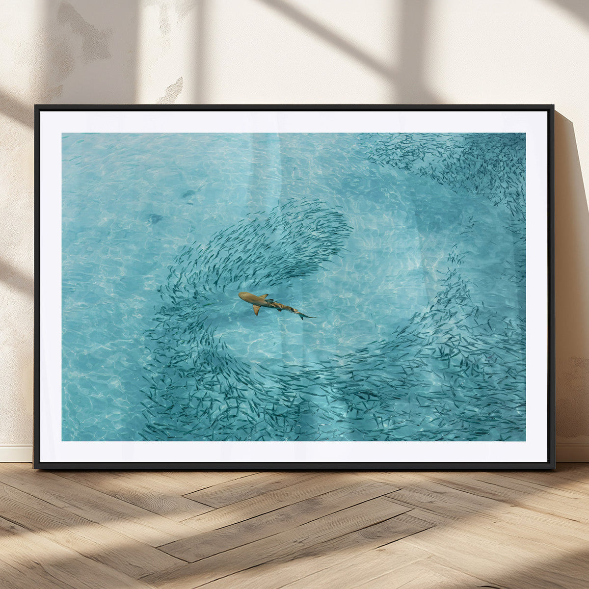 Fish Swarm Wall Art Canvas Print – Framed Marine Life Art