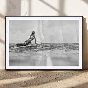 Black and White Surfing Wall Art Canvas Print – Framed Ocean