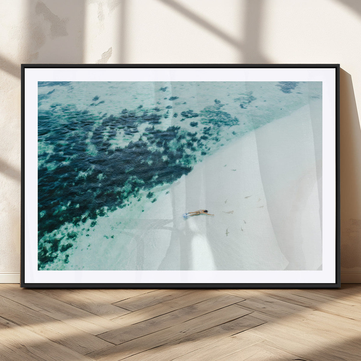 Minimal Beach Wall Art Canvas Print – Framed Ocean Swimming