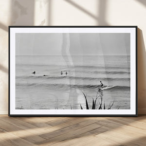 Surfer Silhouette Wall Art – Framed Calm Ocean Canvas