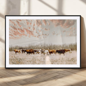 Cow Herd Wall Art Canvas Print – Framed Farmhouse Cattle