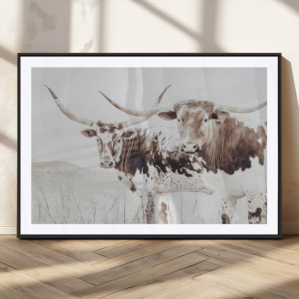 Longhorn Wall Art Canvas Print – Framed Western Cow Rustic