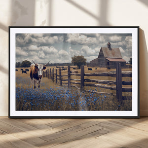 Texas Longhorn Canvas Wall Art Print – Framed Rustic Barn
