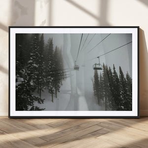 Ski Lift Wall Art Canvas Print – Snowy Pines Misty Landscape