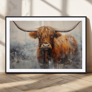 Scottish Highland Wall Art Canvas Print, Framed Longhorn Art
