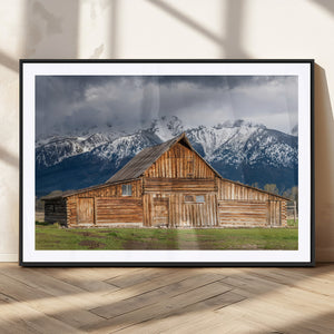 Rustic Wooden Barn Wall Art Canvas Print – Snowy Mountain