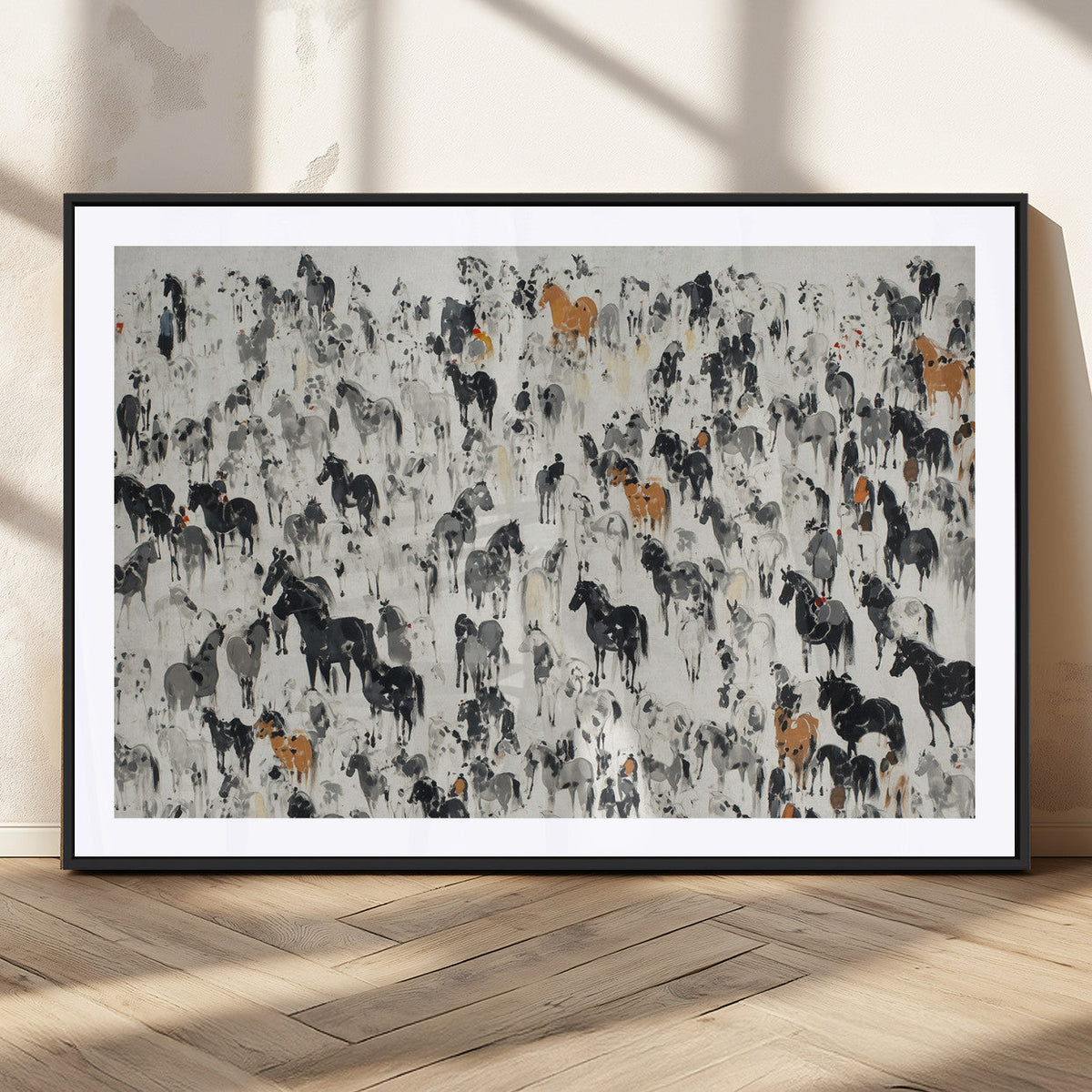 Wild Horse Stampede Wall Art Canvas Print – Monochrome