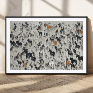 Wild Horse Stampede Wall Art Canvas Print – Monochrome