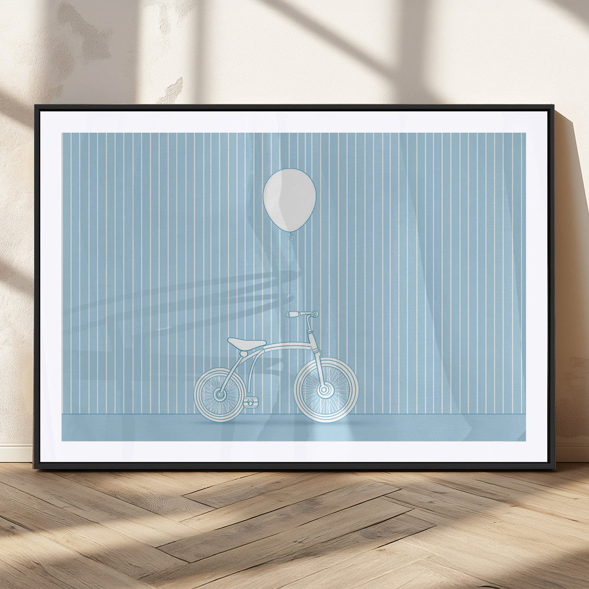 Minimalist Bicycle Balloon Canvas Wall Art – Playful Blue