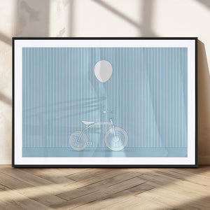 Minimalist Bicycle Balloon Canvas Wall Art – Playful Blue