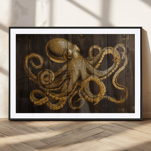 Octopus Wall Art Canvas Print – Wooden Art Sea Creature