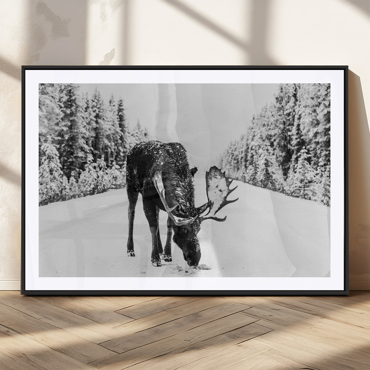 Moose Wall Art Canvas Print – Winter Snowy Forest Antlers