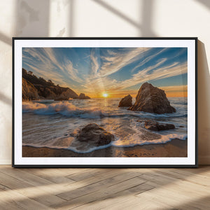 Rocky Ocean Sunset Wall Art Print – Seaside Canvas Dramatic