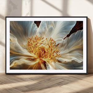 Golden Abstract Flower Canvas Wall Art, Modern Botanical