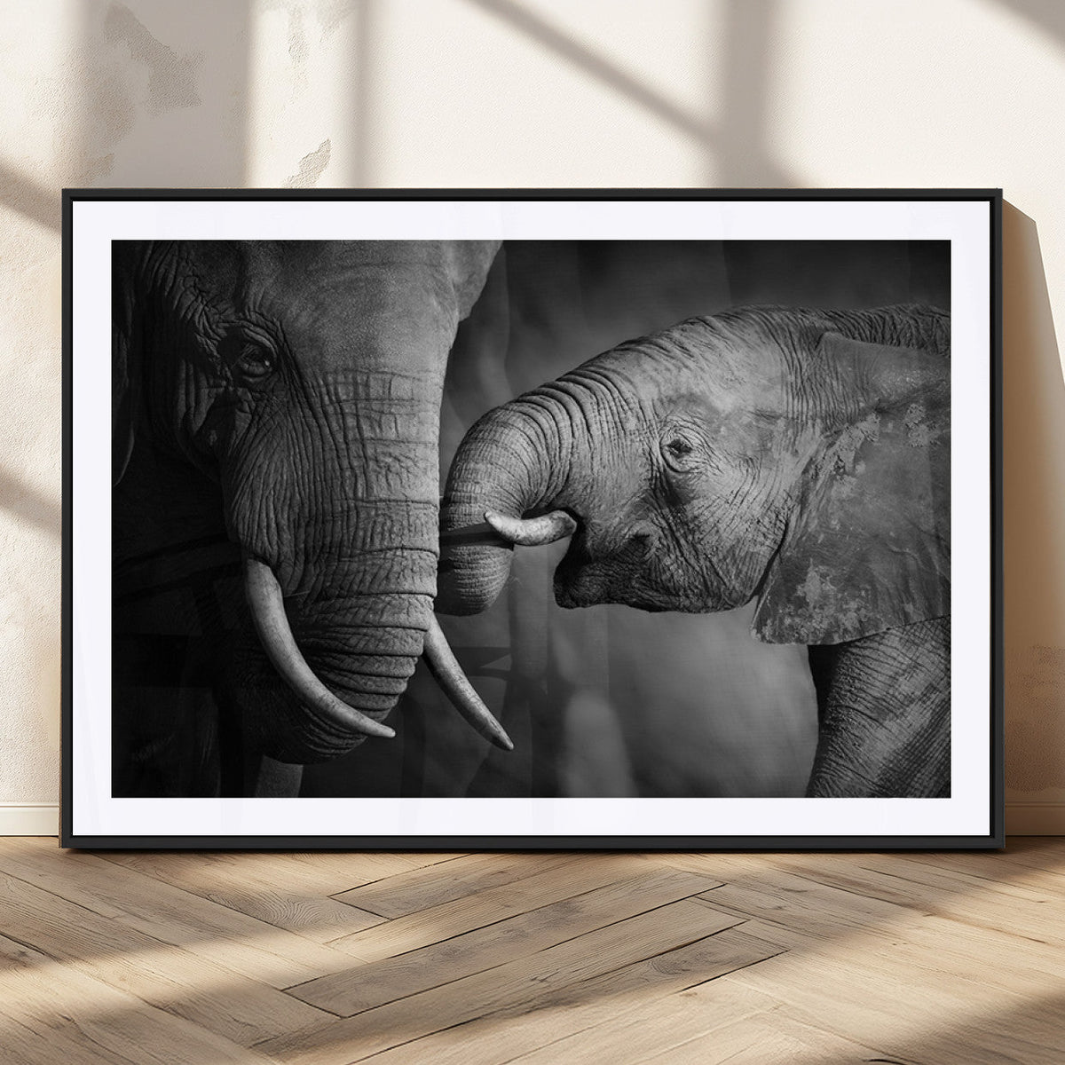 Elephant Family Wall Art Canvas, Framed Elephant Family