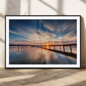 Wooden Pier on Seascape and Sunset Wall Art Canvas Print