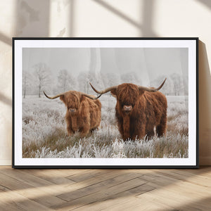 Longhorn Cattle Wall Art Canvas Print, Framed Farmhouse