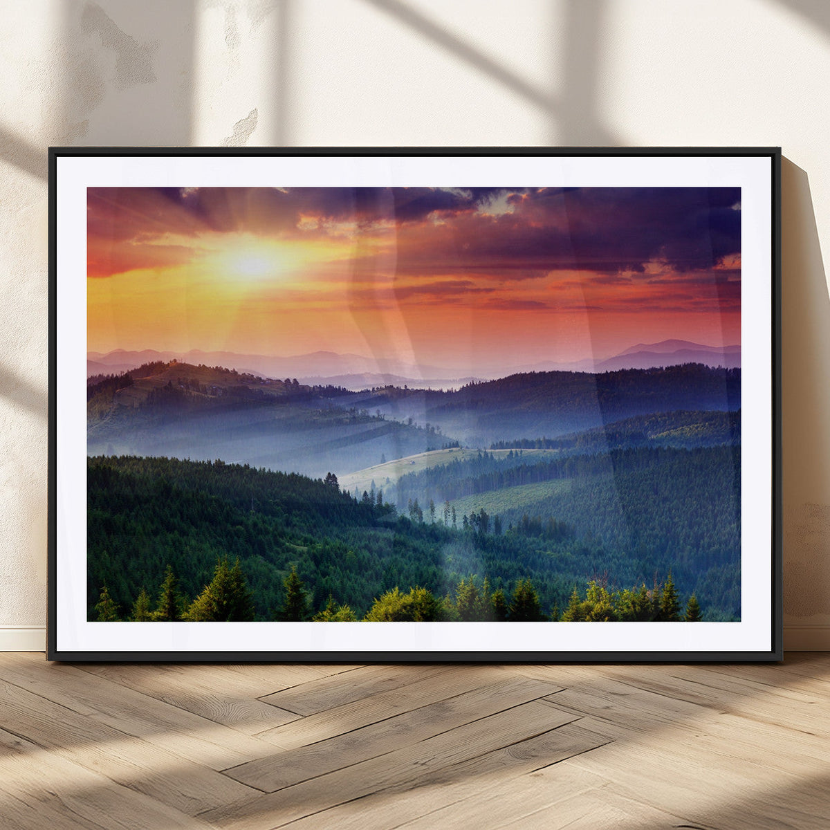 Mountain and Sunset Wall Art Canvas Print