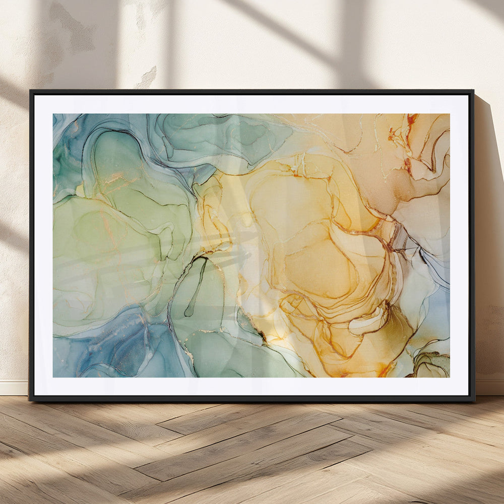 Green and Yellow Marble Fluid Effect Wall Art, Green and