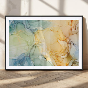 Green and Yellow Marble Fluid Effect Wall Art, Green and