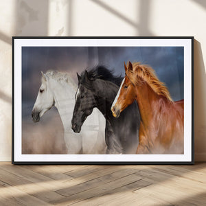 Animal Wall Art Three Horses Farmhouse Art Canvas, Framed