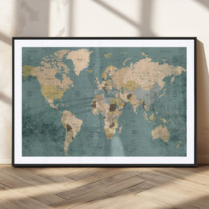 Classic World Map Canvas Print – Framed Vintage Map Wall